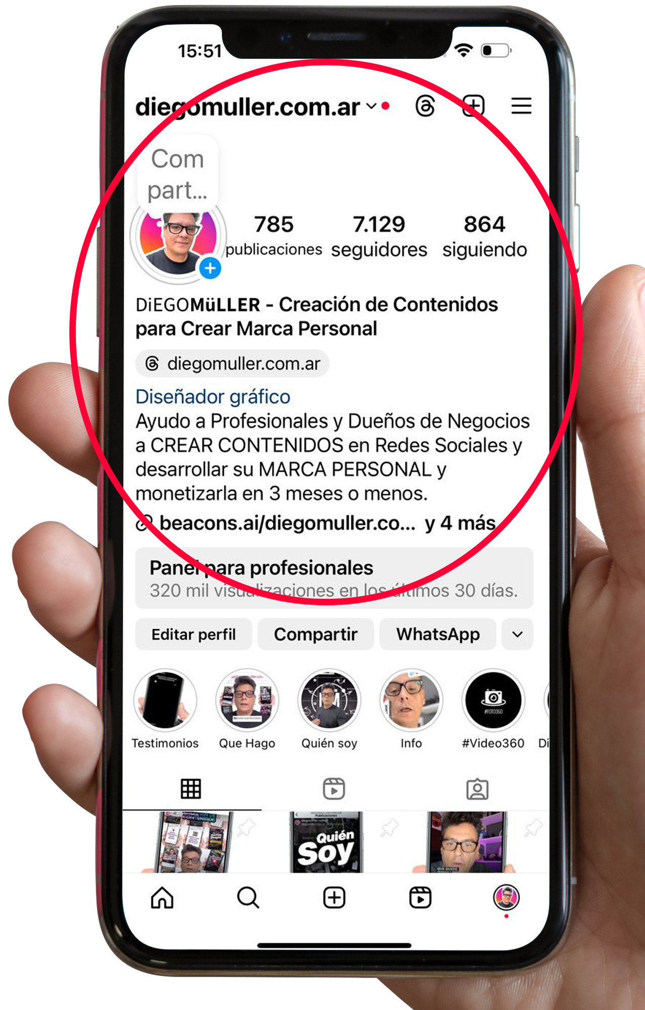 Ejemplo de perfil de Instagram personalizado
